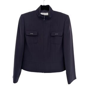 Tahari Arthur Levine Blazer Jacket 8P 8 Petite Stand Collar Full Zip Dark Purple